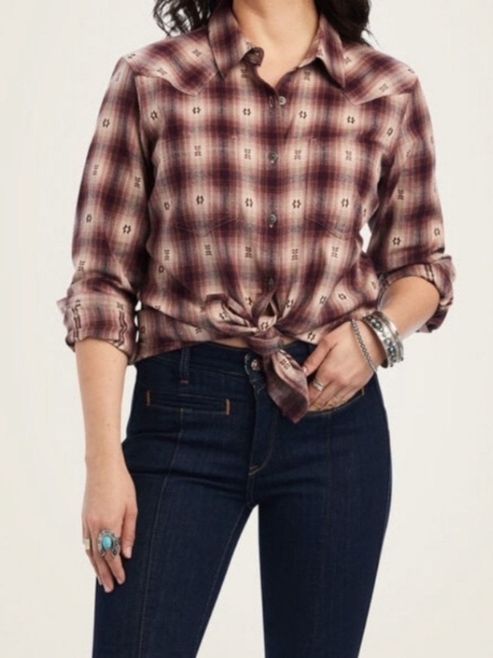 Ariat Billie Jean Flannel Shirt Red Nora Plaid Western Cowgirl Size Medium